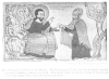 Plate XVII. The Temptation of Christ in the Desert. The Devil appears in the form of an elderly bearded man and is offering a stone to our Lord. Behind him stands the Spirit of Satan in the form of a man with wings, horns, tail and claws instead of feet