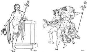 Torch-bearer as Apollo. Faun and Bacchante.
