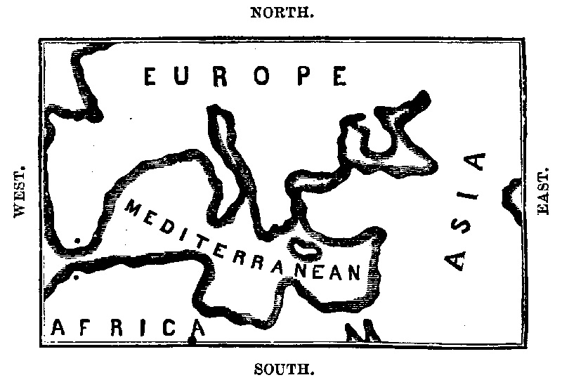 Map of Mediterranean Sea and surrounding area.