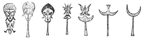 FIG. 48. POLYNESIAN CARVINGS. (FLAMMARION. Etoiles et curiosités du ciel, p. 445.)