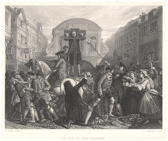 Daniel Defoe in the pillory, 1703 (image)