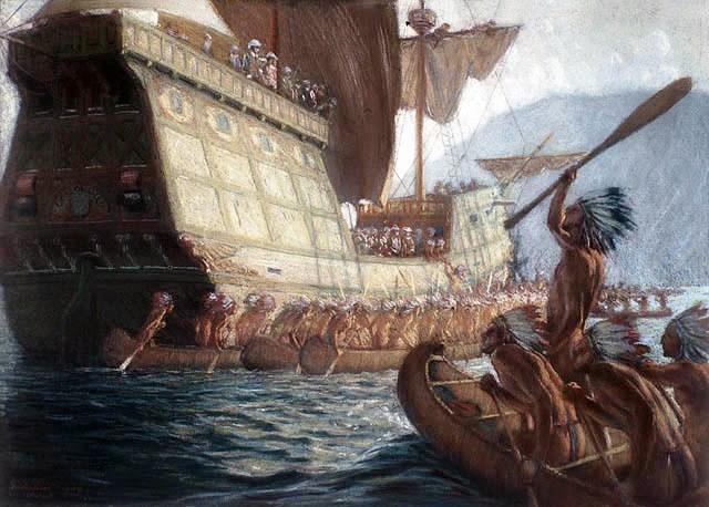 Arrival of Samuel de Champlain on the future site of Quebec City, 1608 (image)