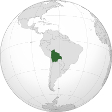 Location of Bolivia (dark green) in South America (gray)