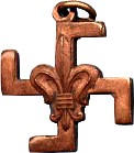 Base Metal Swastika Thanks Badge French Fleur cast in